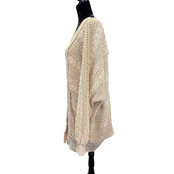 Free People Open Front Cable Knit Cardigan Sweater Small Beige Cotton - Picture 6 of 11